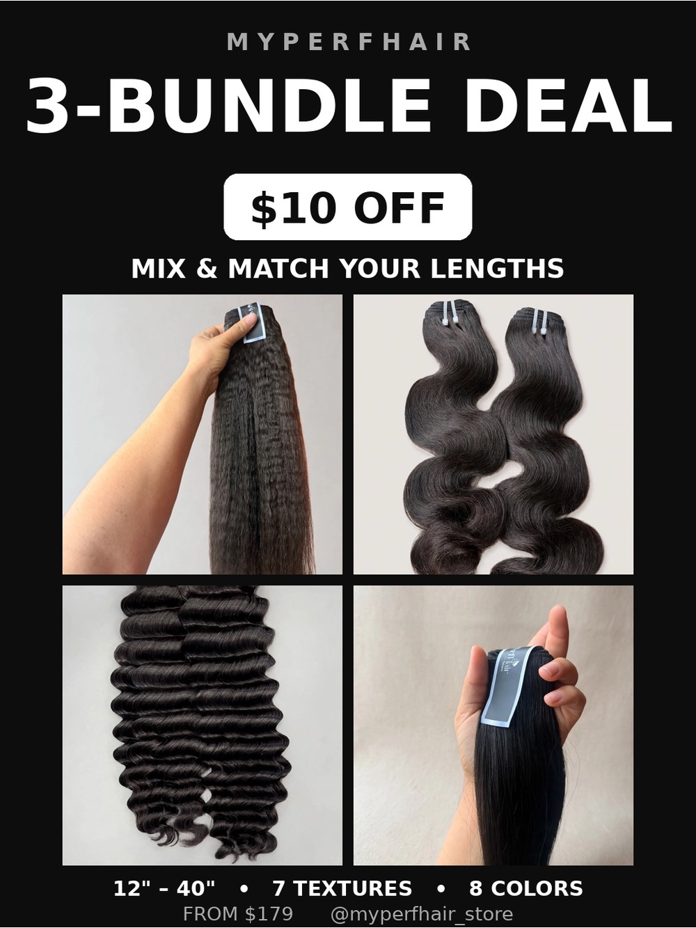 3-Bundle Deal - Dark Brown Hair Extensions (Mix & Match)